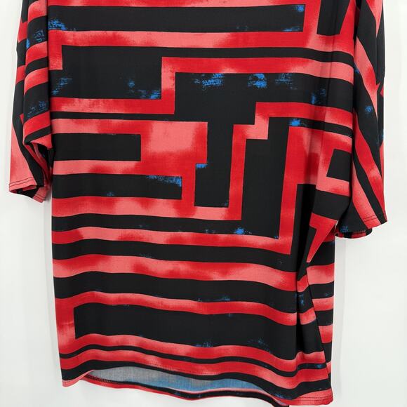 Clara Sunwoo Shirt Womens Small Red Black Geometric Scoop Neck Stretch Slinky - Picture 3 of 10